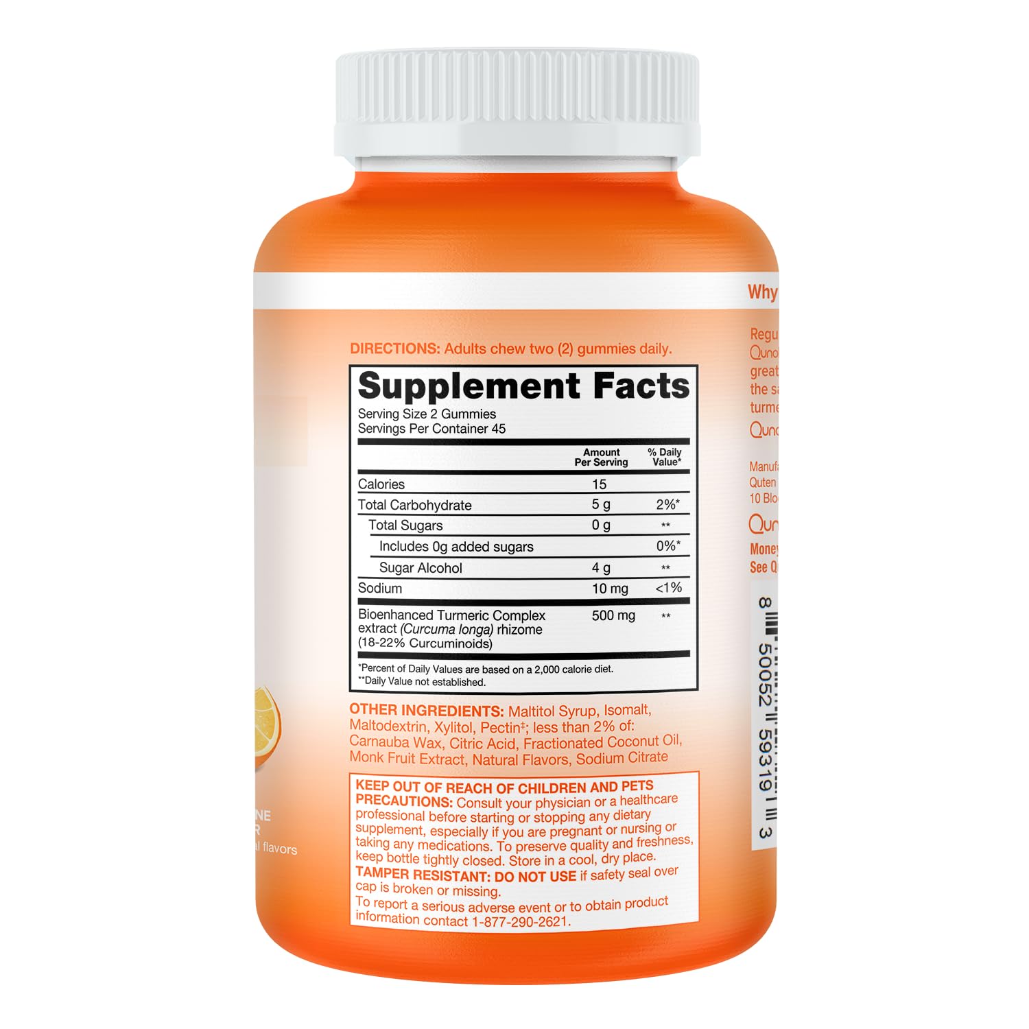 Lifestyle shot of Qunol tangerine flavored turmeric gummies