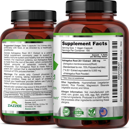 Zazzee Astragalus root extract authentic pure herbal formulation bottle back