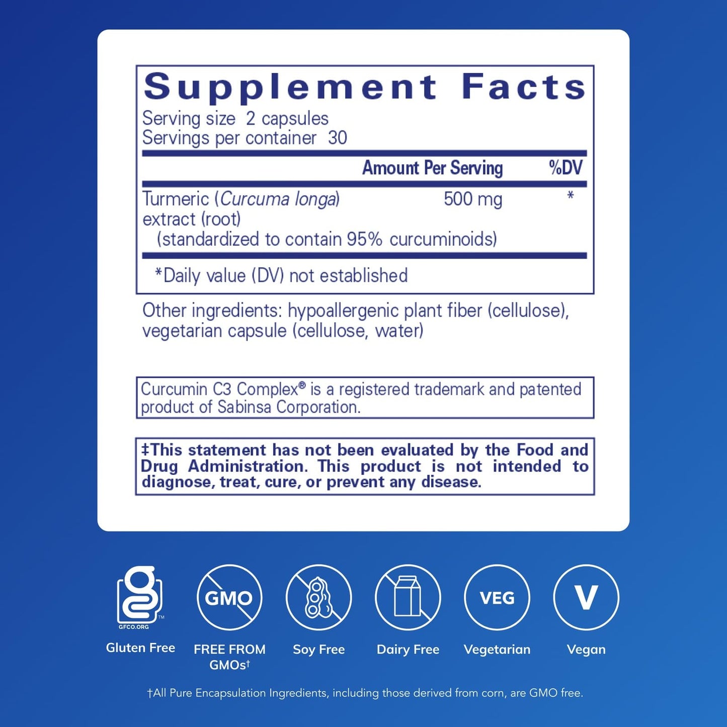 Pure Encapsulations Curcumin dietary supplement label details