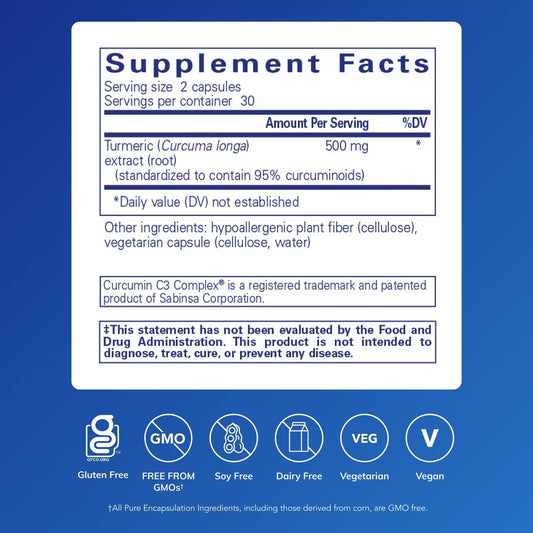 Pure Encapsulations Curcumin dietary supplement label details