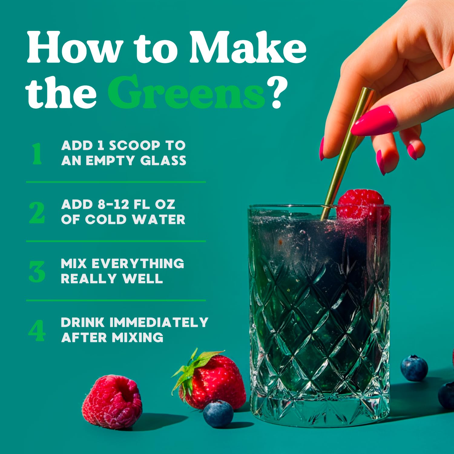 Simply Nature Pledge greens powder scoop with mixed berry flavor