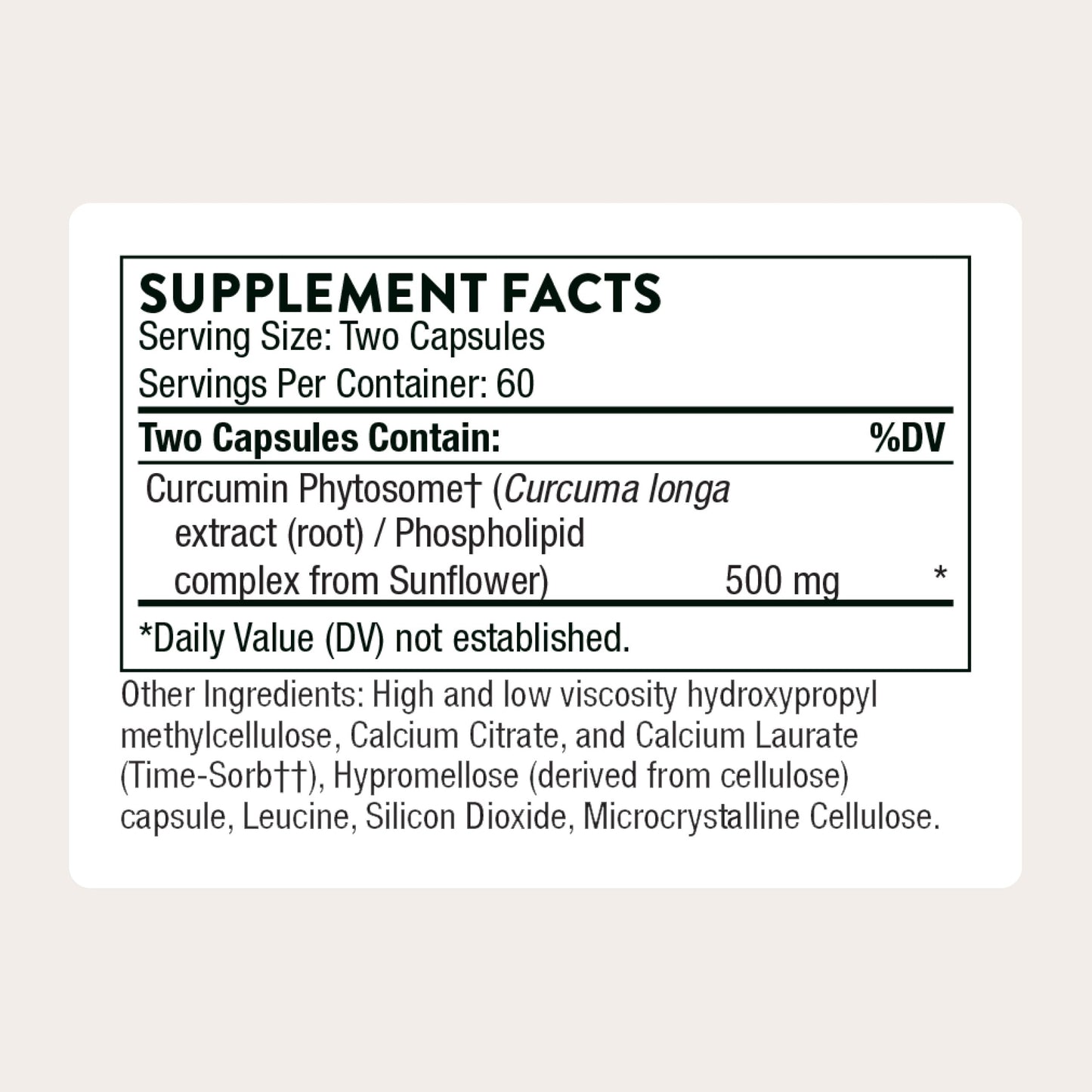 Thorne Curcumin Phytosome label showing 500mg potency