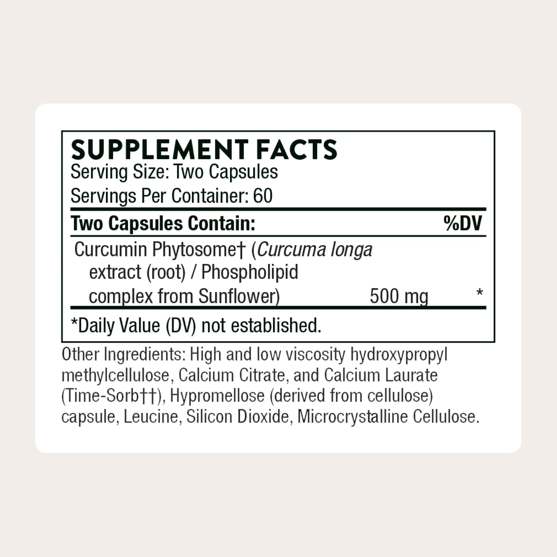 Thorne Curcumin Phytosome label showing 500mg potency