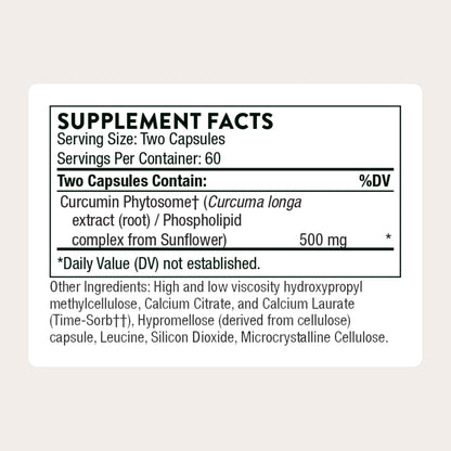 Thorne Curcumin Phytosome label showing 500mg potency