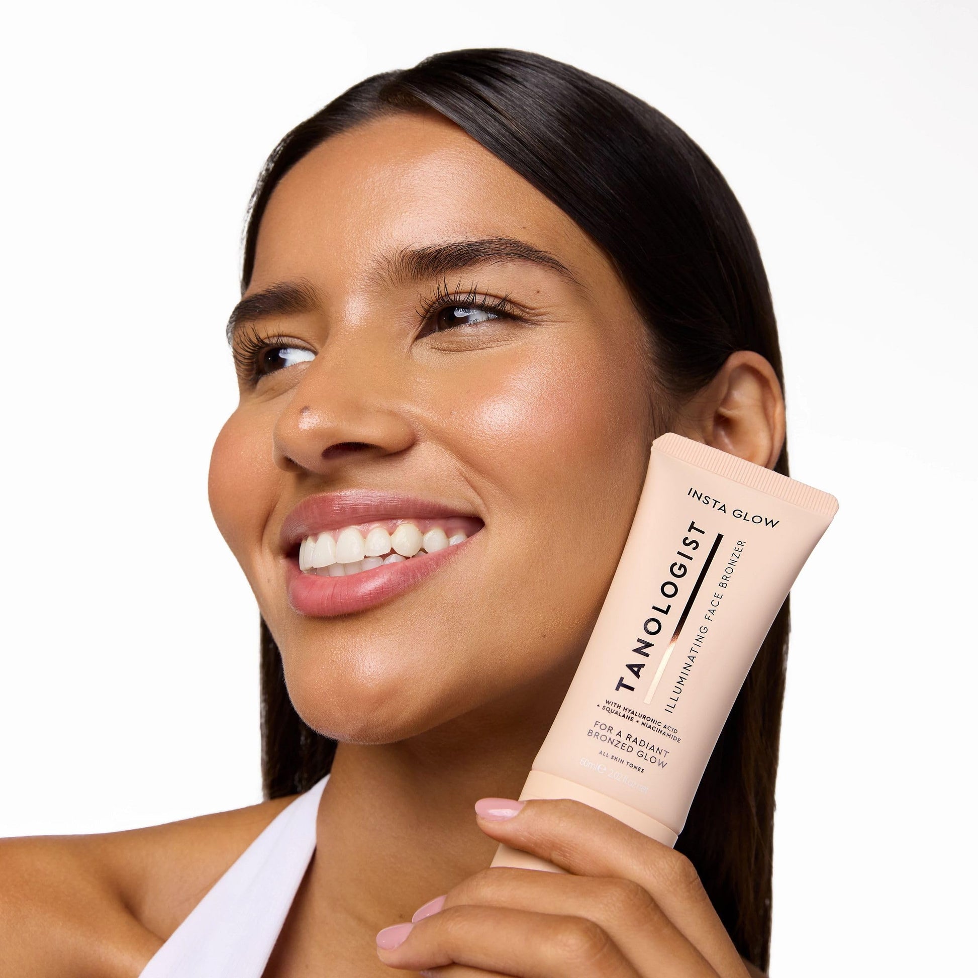 Back label of the Tanologist face bronzer showing official directions and safety guidelines.