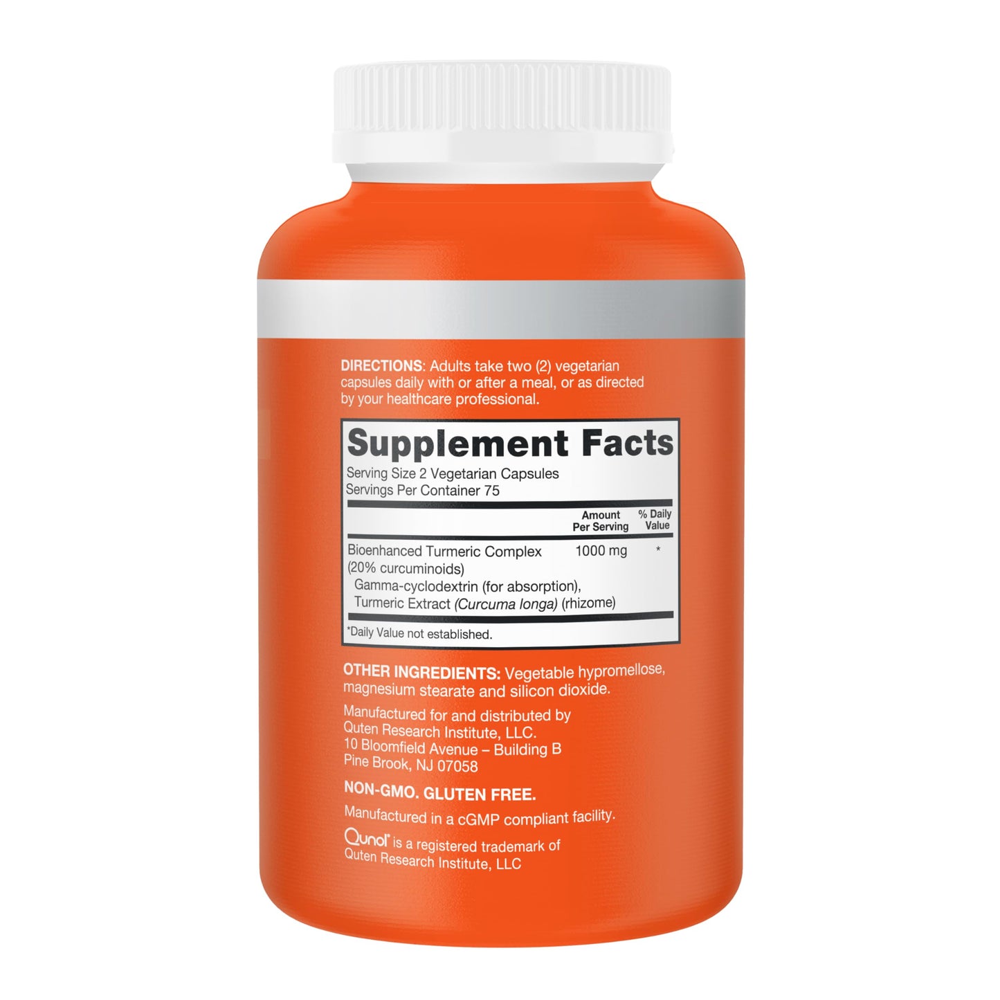 Back label of Qunol Turmeric Curcumin 1000mg