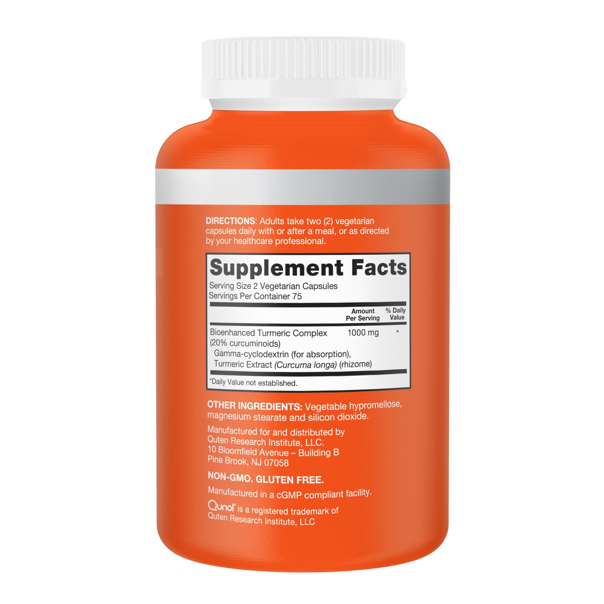 Back label of Qunol Turmeric Curcumin 1000mg