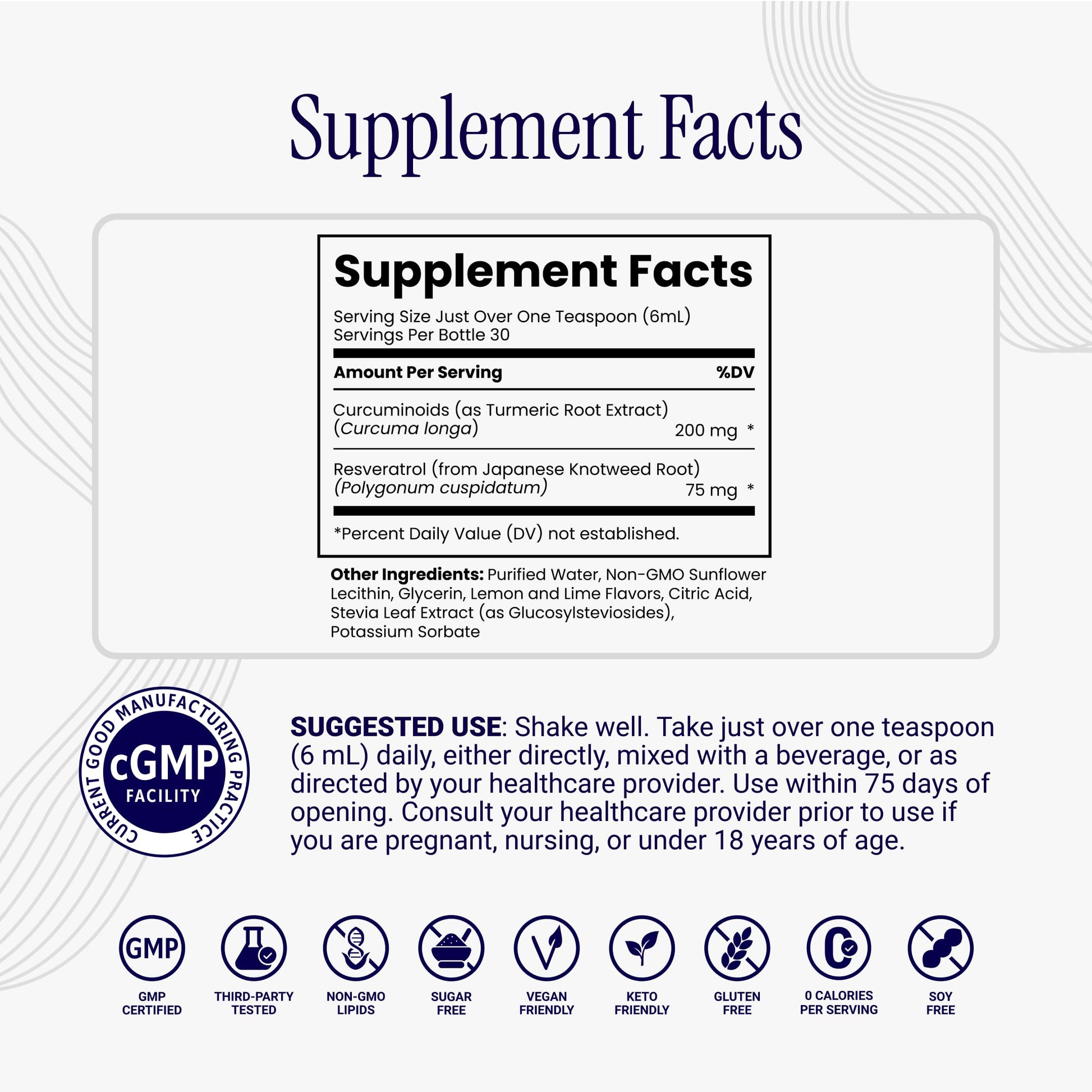 Liquid liposomal curcumin and resveratrol supplement packaging