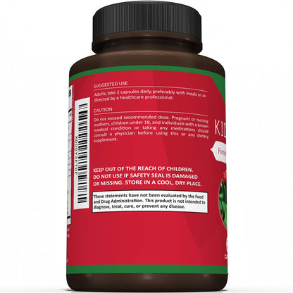 Sunergetic Premium Kidney Support supplement bottle highlighting sixty vegetarian capsules for easy daily intake