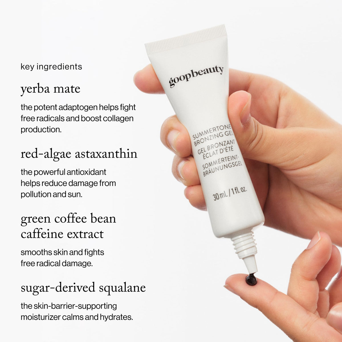 Goop Beauty Summertone Bronzing Gel back label ingredient details