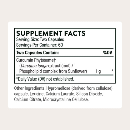 Thorne Curcumin Phytosome supplement bottle side view showing ingredients