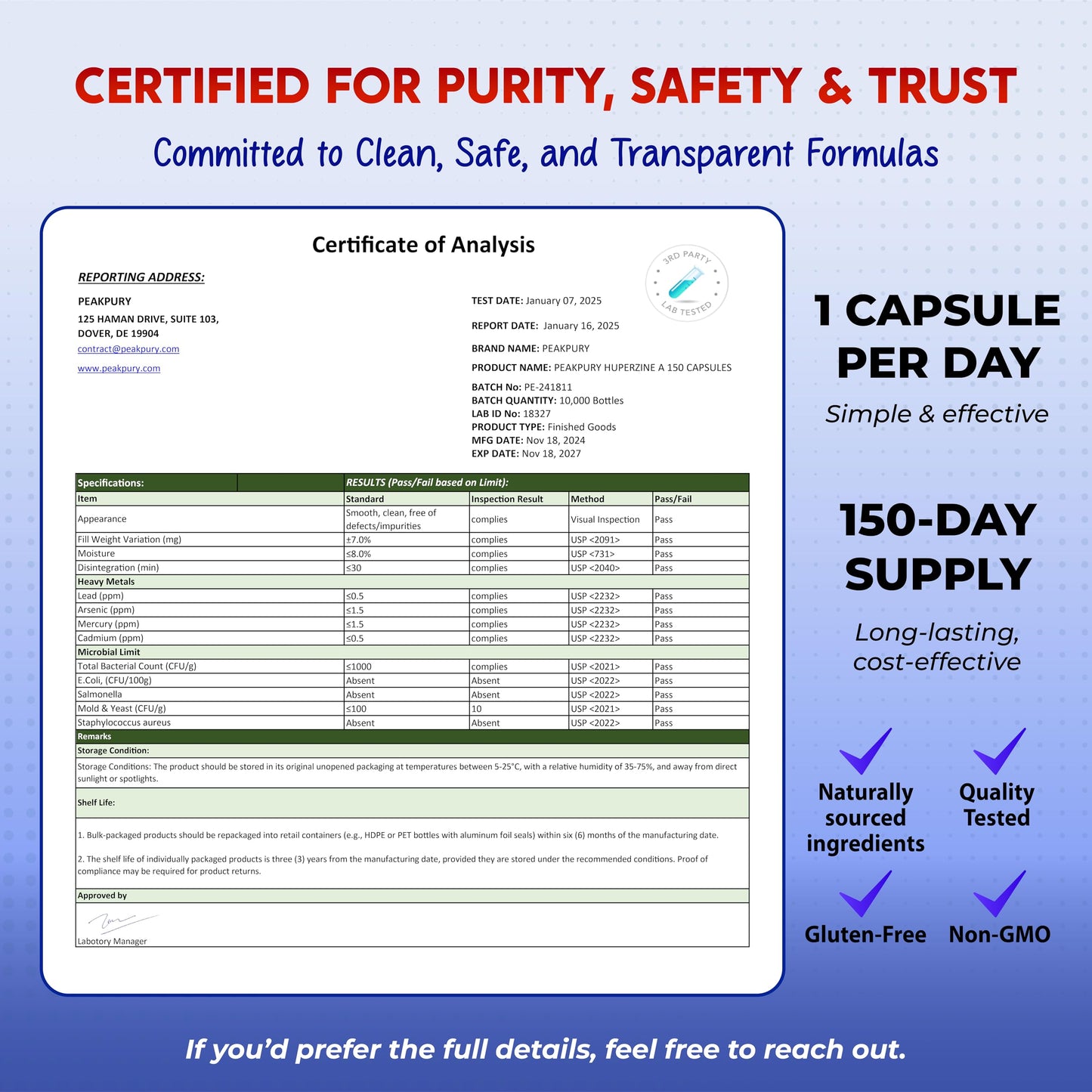 Authentic PEAKPURY dietary supplement for sharp focus and cellular communication