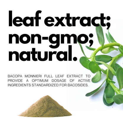 Close up of Folius Labs cognitive booster bottle detailing Ayurvedic leaf extract properties