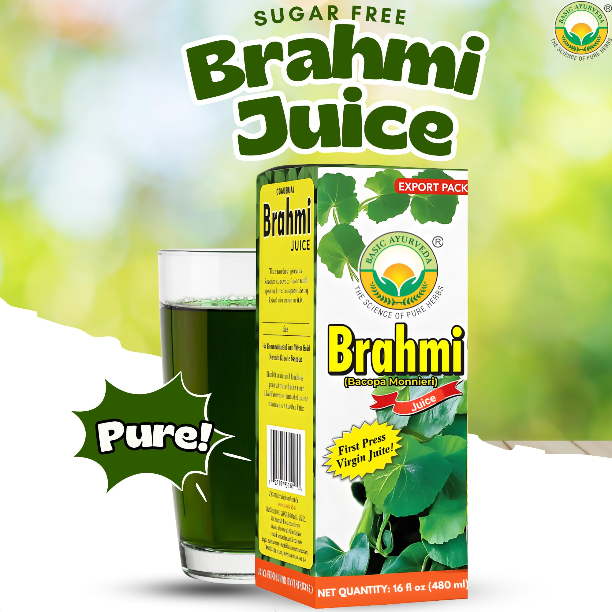 Basic Ayurveda Brahmi Juice 480ml bottle showing product label details