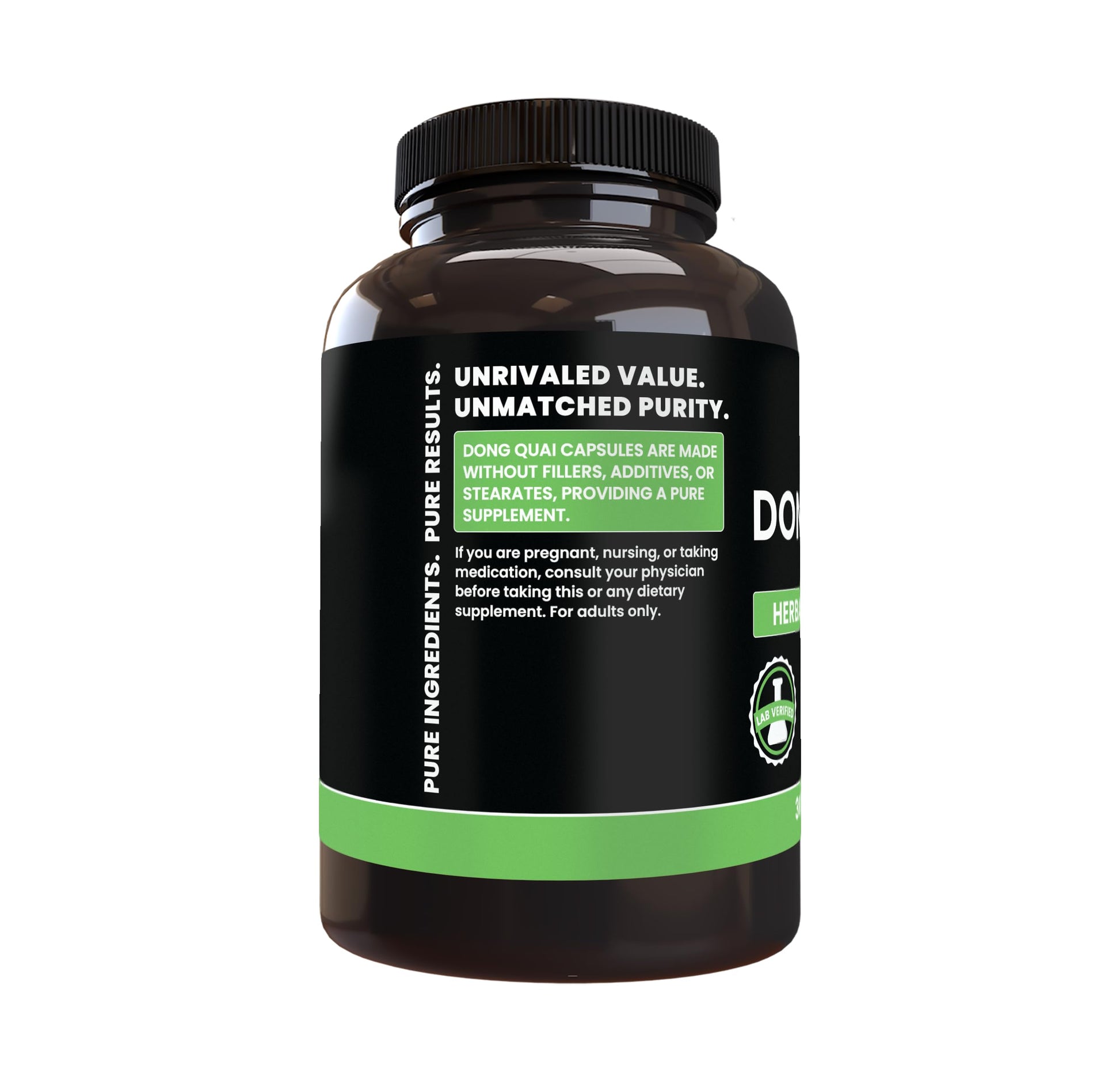 Side profile of imported female ginseng capsules bottle emphasizing zero fillers.