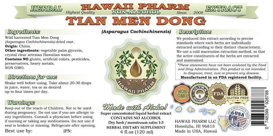 Asparagus root glycerite herbal supplement by Hawaii Pharm showing formulation labels