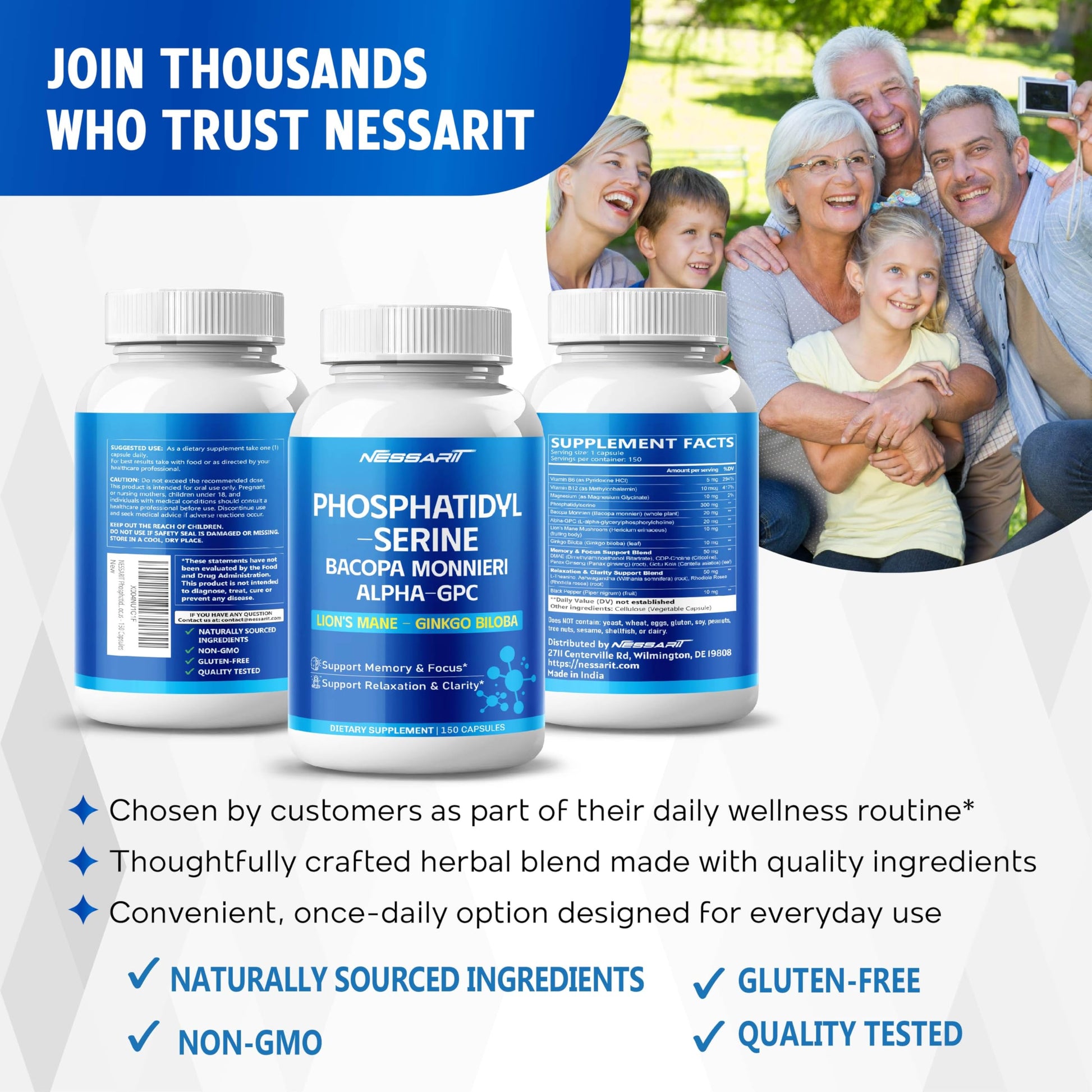Securely sealed NESSARIT cognitive support bottle representing authentic imported personal care wellness products available in India