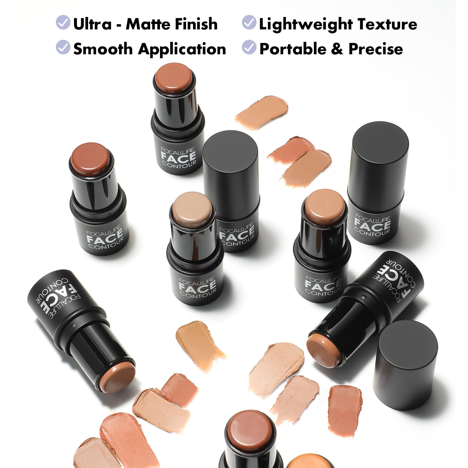 Focallure professional face shaping makeup stick applied on a model cheekbone.