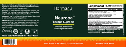 Harmony Nutraceuticals Bacopa Supreme vegetarian capsules supplement facts
