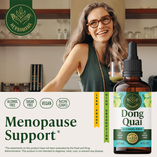 HERBAMAMA Angelica Sinensis liquid extract drops showing the dropper assembly