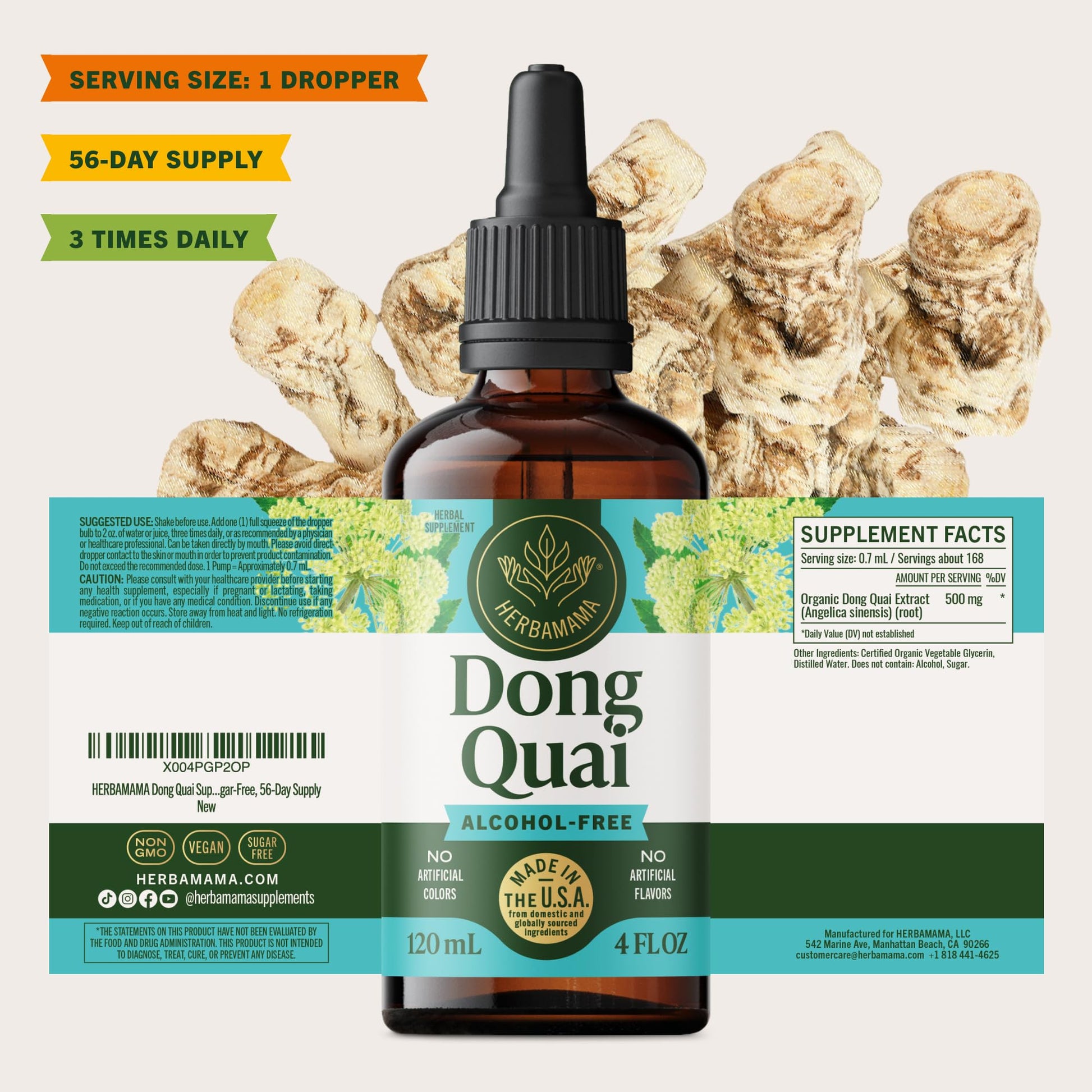 Premium glass packaging of HERBAMAMA Dong Quai liquid for women