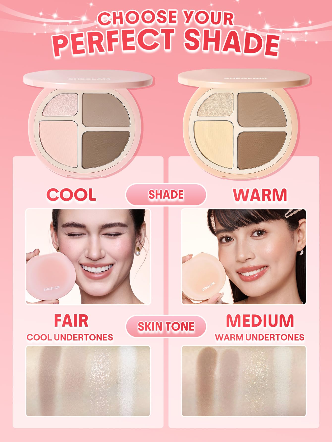 Top view of the compact four shade SHEGLAM Hypersculpt Cool makeup palette.
