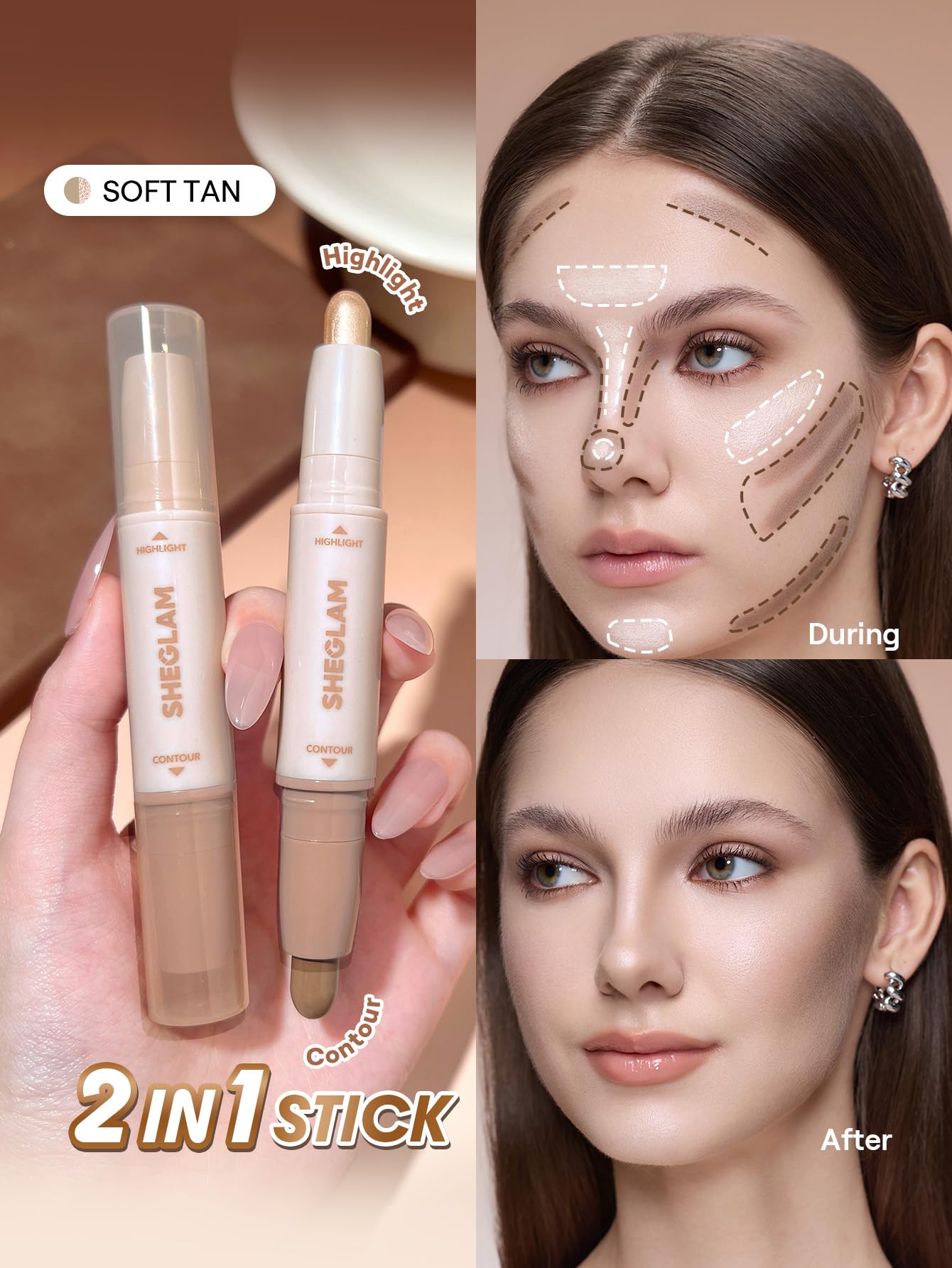 Dual ended contouring and highlighting makeup stick showing both cream shades