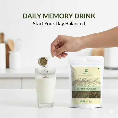 Fine texture of natural herbal brain tonic powder for daily cognitive health.