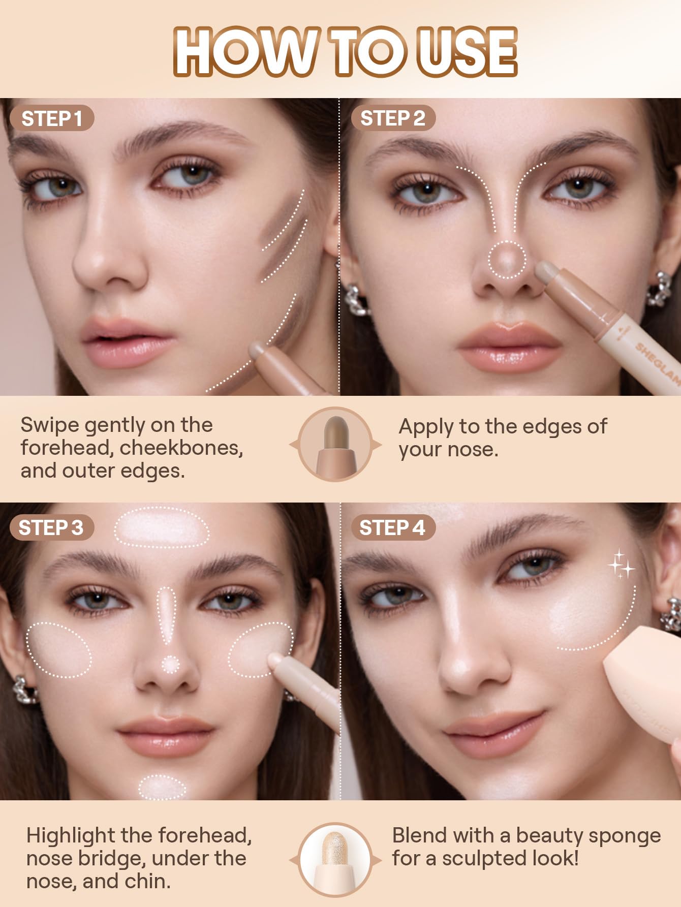 Close up view of the matte contour end of the SHEGLAM dual makeup stick