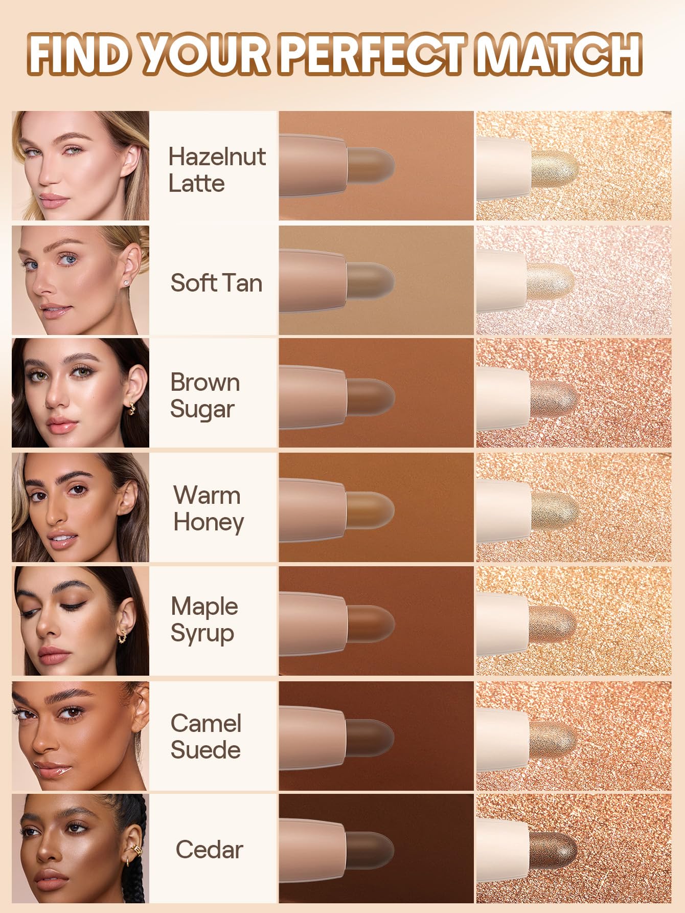 Close up view of the pearlescent cream highlighter side for facial brightening