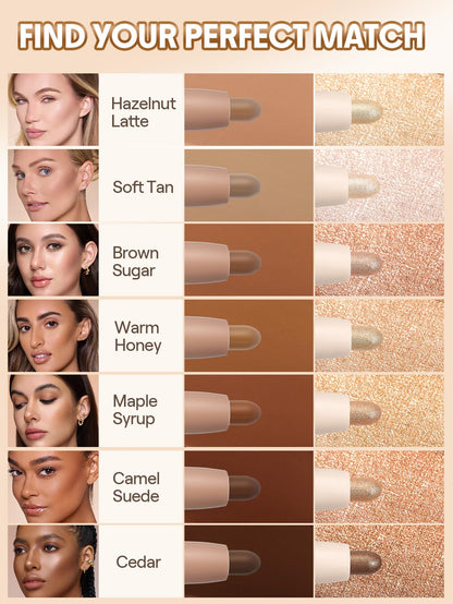 Close up view of the pearlescent cream highlighter side for facial brightening