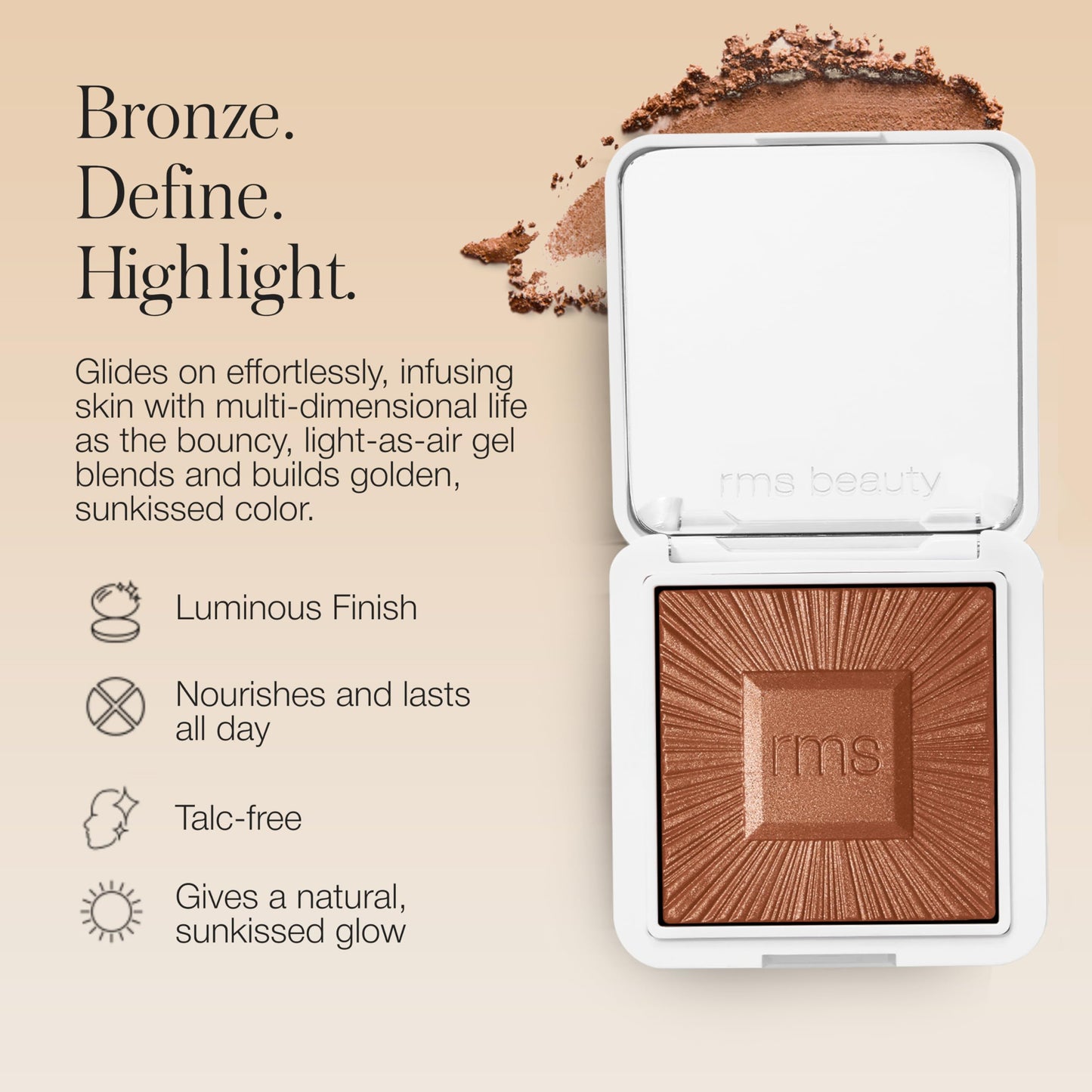 Talc free longwear gel to powder bronzer by RMS Beauty showing texture of the product.