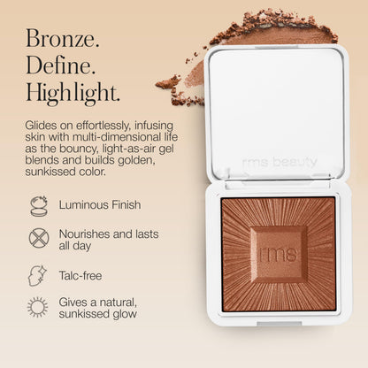 Talc free longwear gel to powder bronzer by RMS Beauty showing texture of the product.