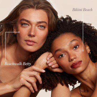 Luminous powder bronzer Beachwalk Betty shade swatched on skin for natural glow.