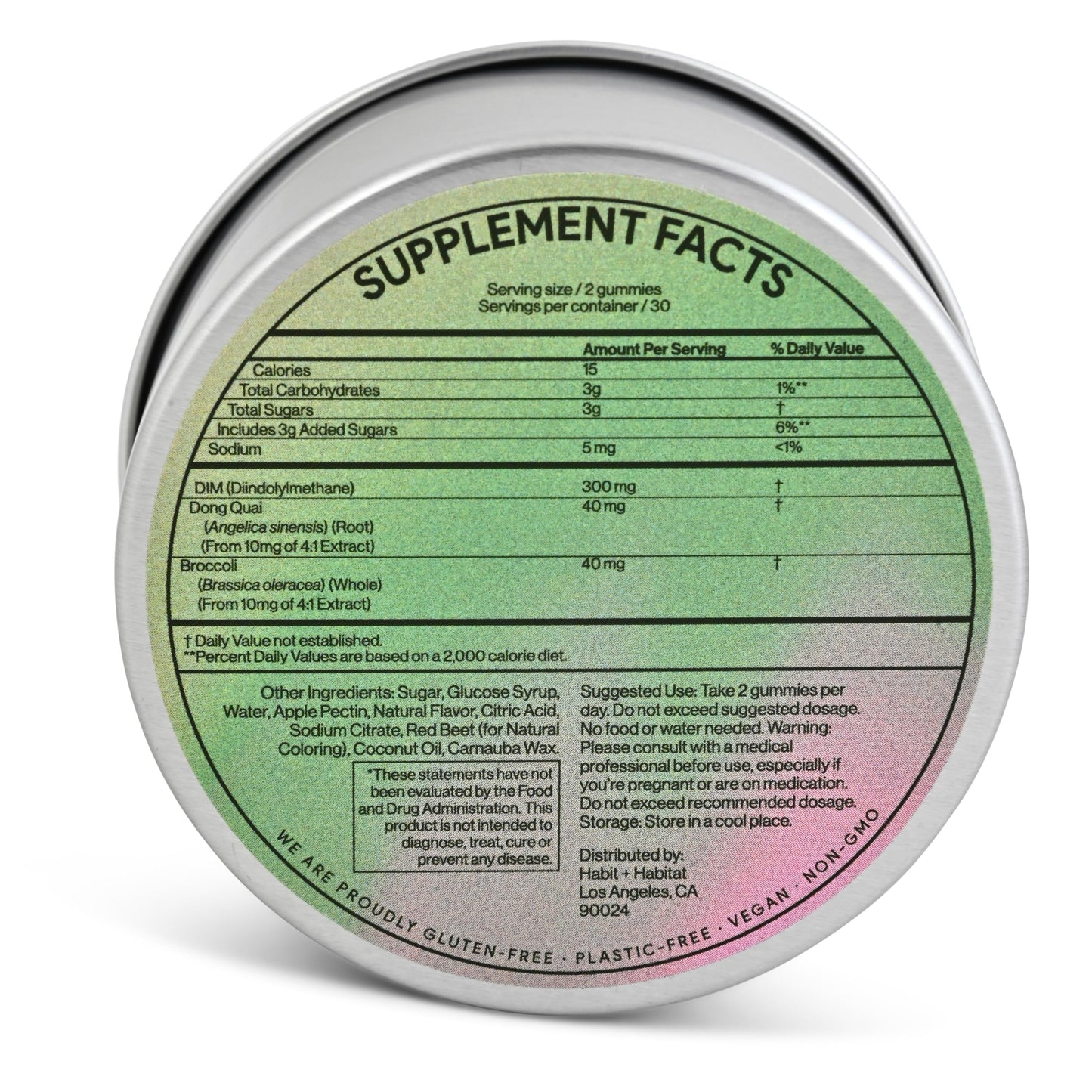 Habit + Habitat DIM Complex dietary supplement showing the nutritional facts and clean vegan ingredients.