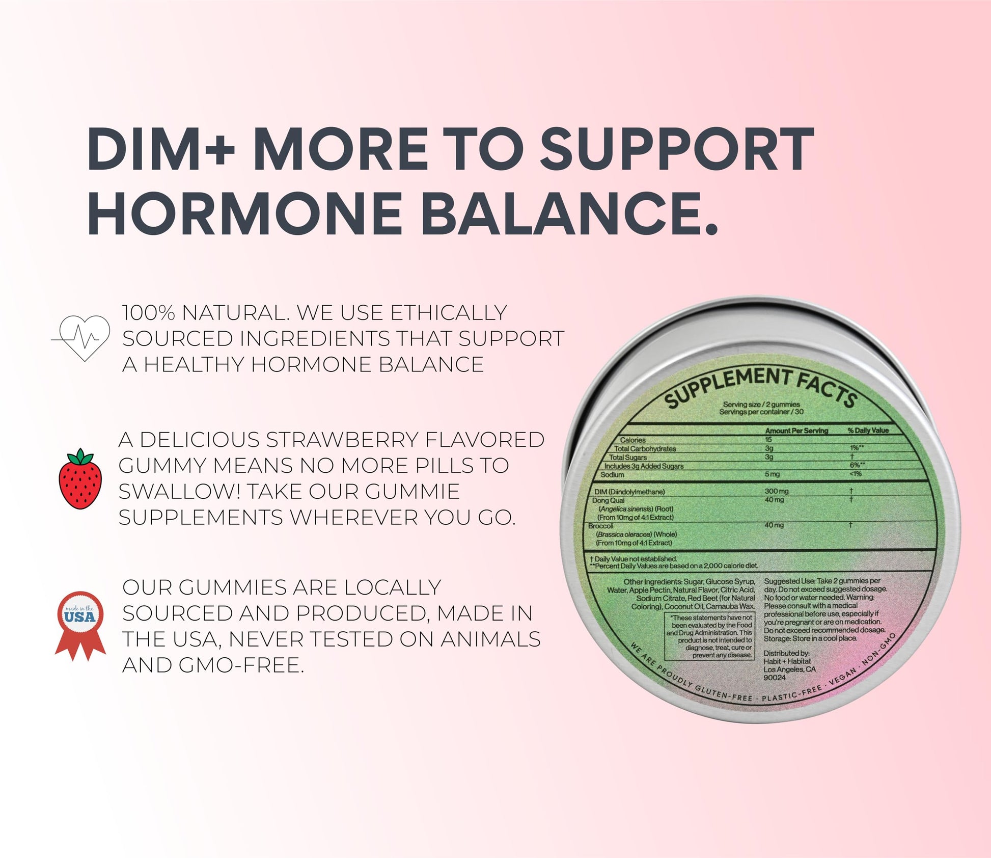 Side label of Habit + Habitat DIM Complex highlighting the diindolylmethane and broccoli extract blend.