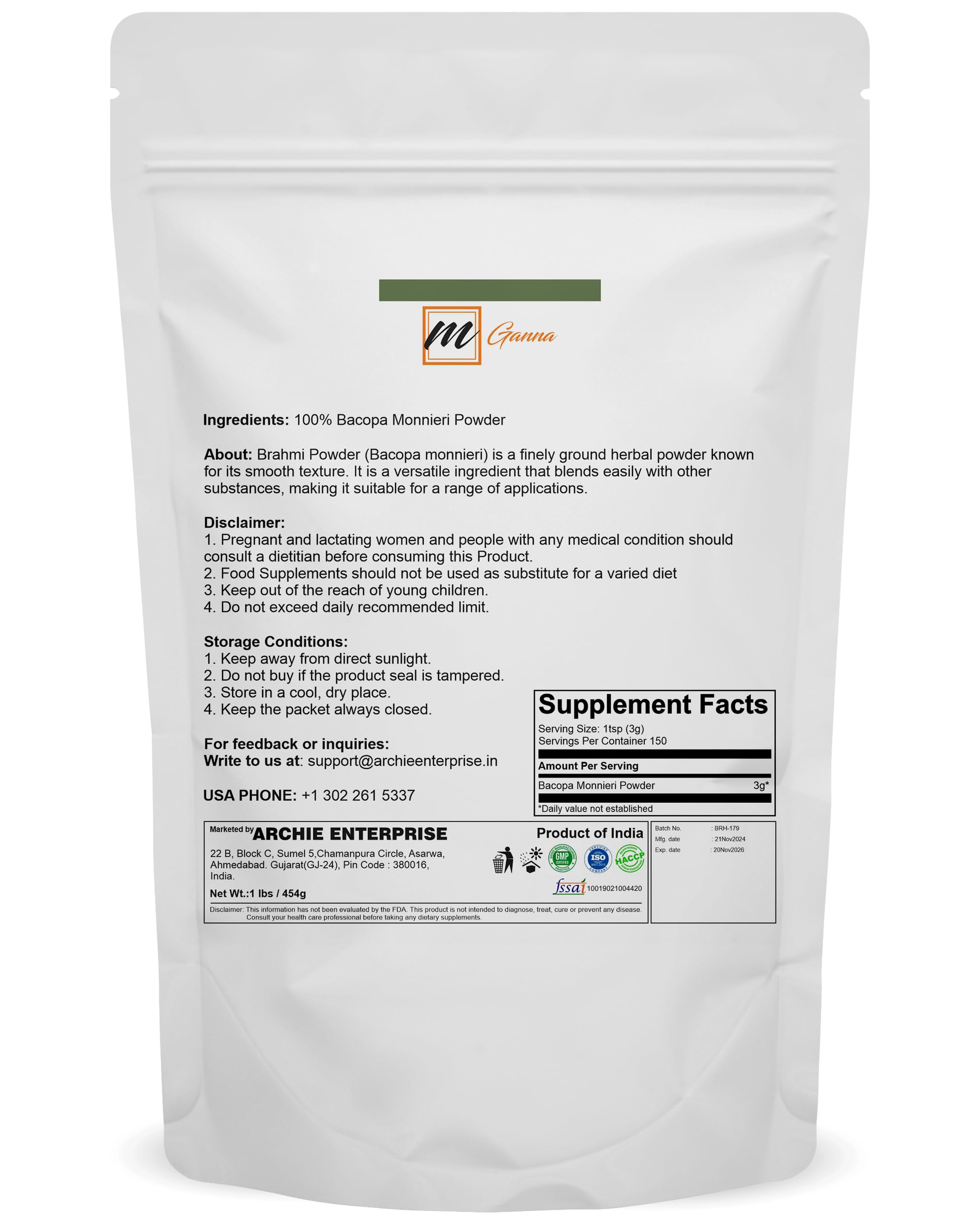 mGanna pure Ayurvedic Brahmi powder for hair growth
