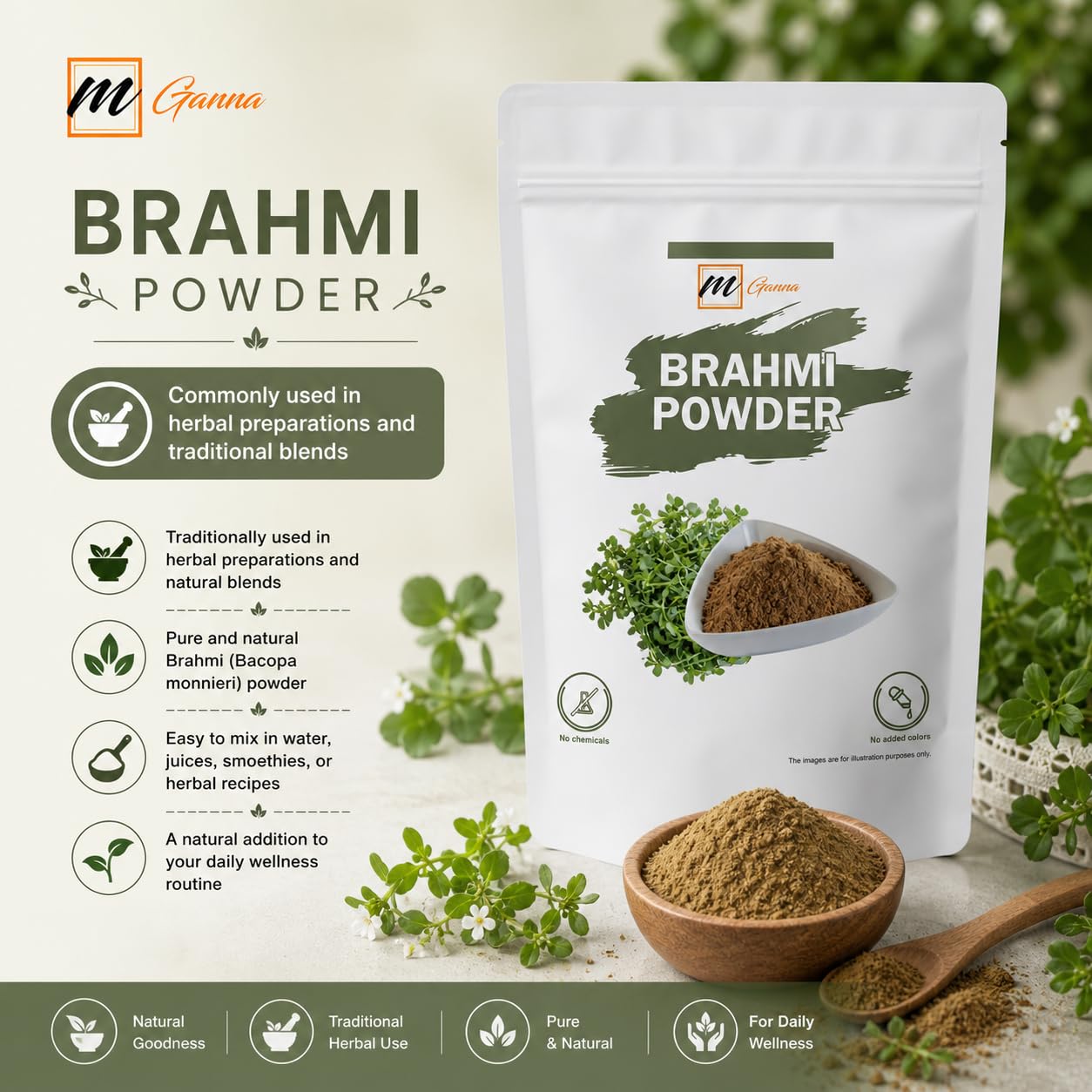mGanna 454 grams Bacopa monnieri herbal brain tonic