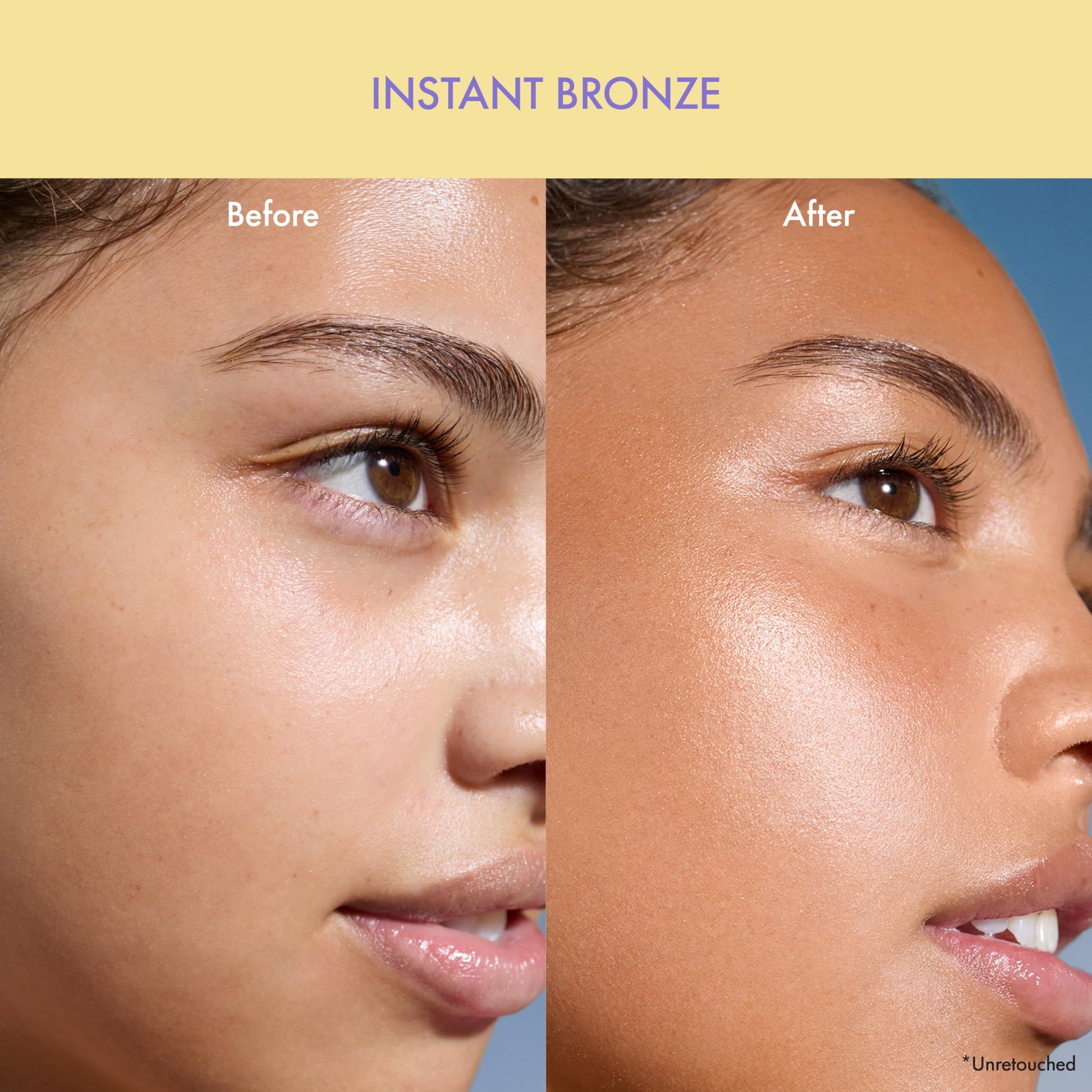 Skincare infused liquid bronzer bottle showing niacinamide and squalane details