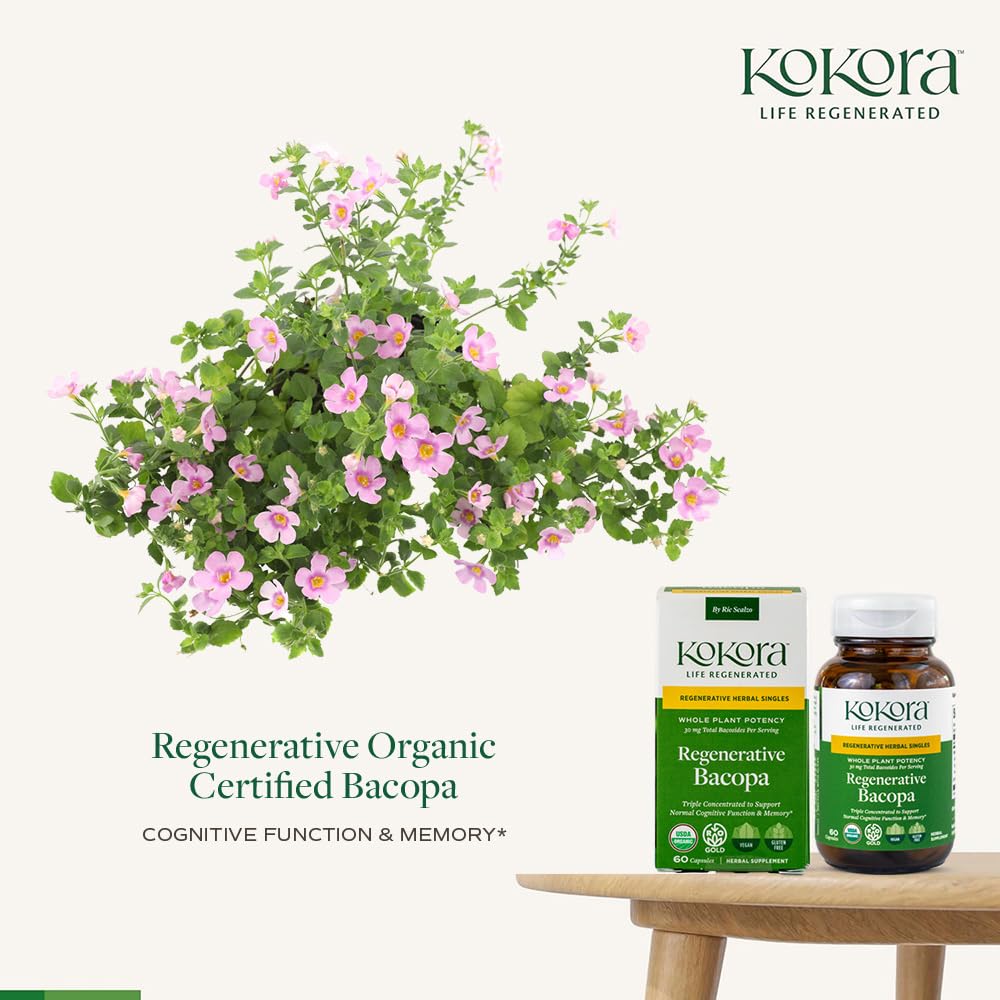 Back label of Kokora Bacopa monnieri supplement showing the standardized 30 mg bacosides dosage.
