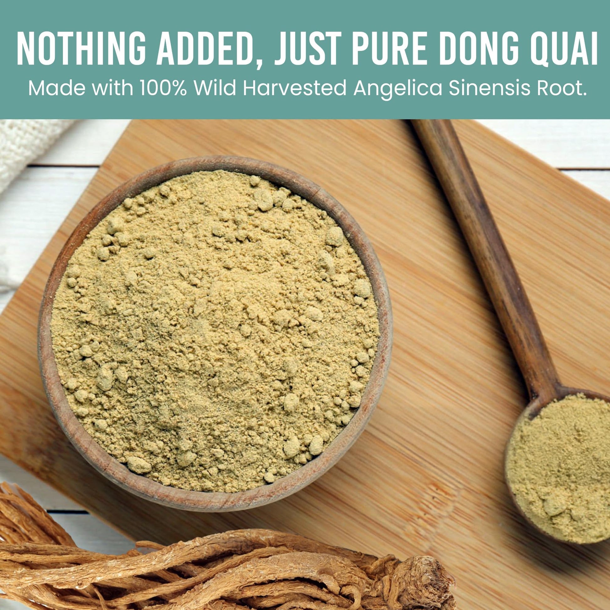 Finely ground 120 mesh brown Dong Quai powder supplement for hormonal support