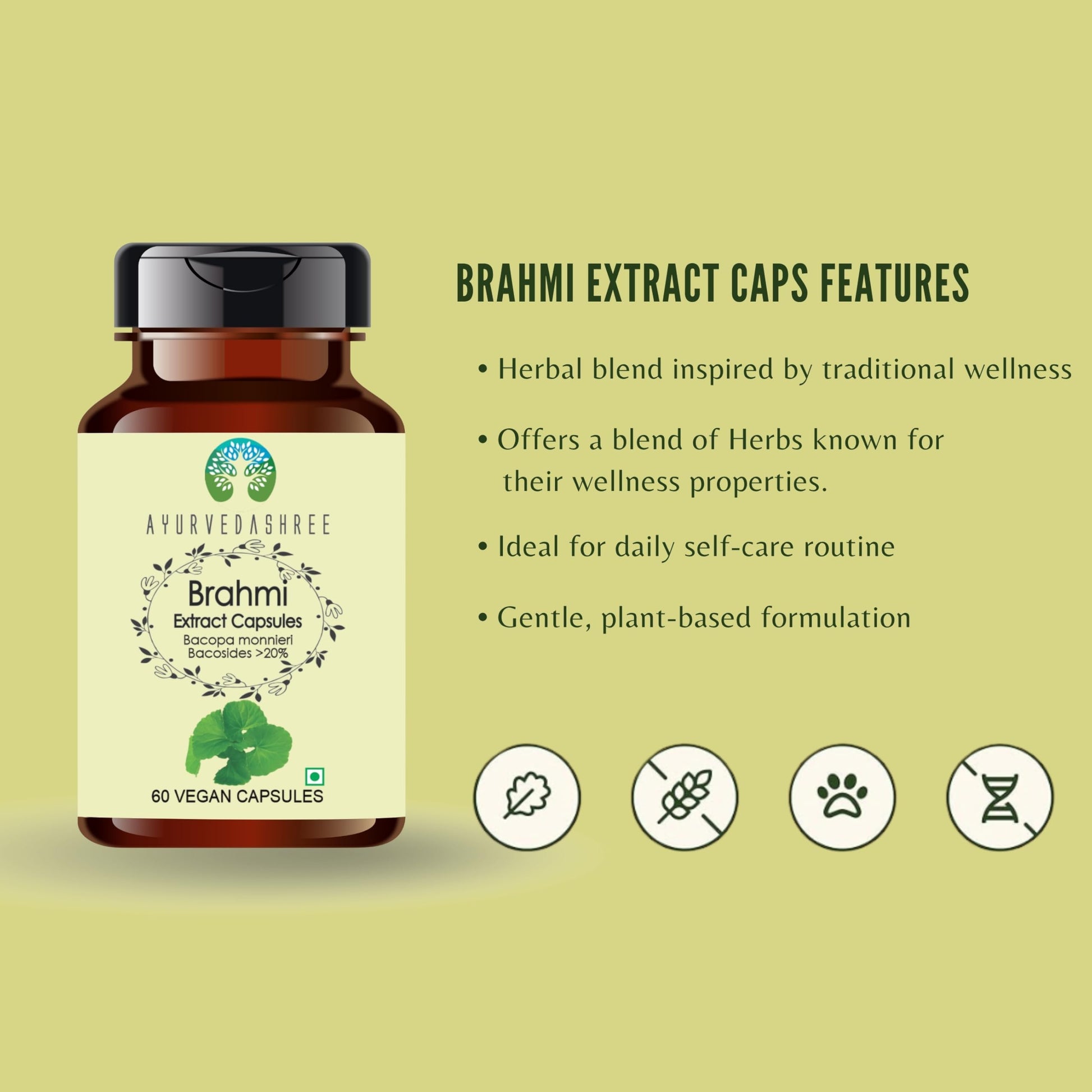 Premium vegetarian Brahmi extract capsules for natural brain health packaging