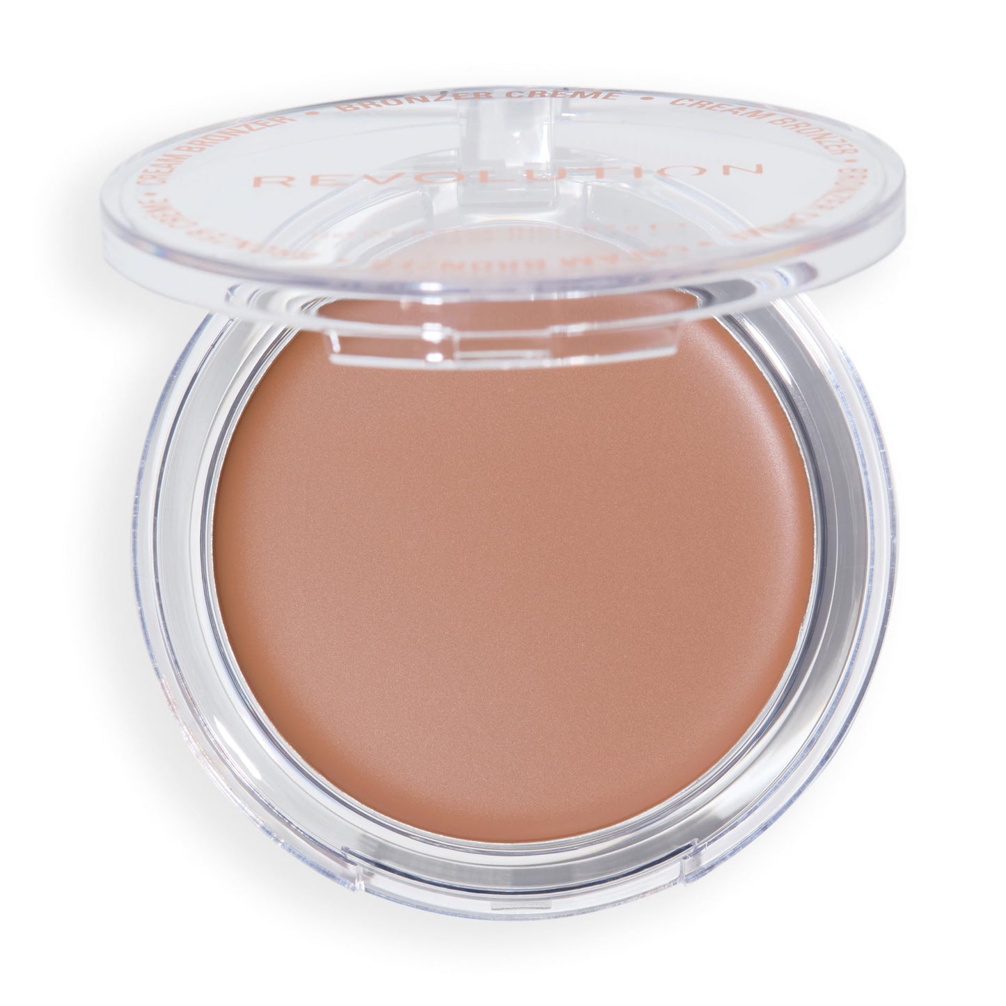 Side angle of the Revolution Beauty London imported matte bronzer compact