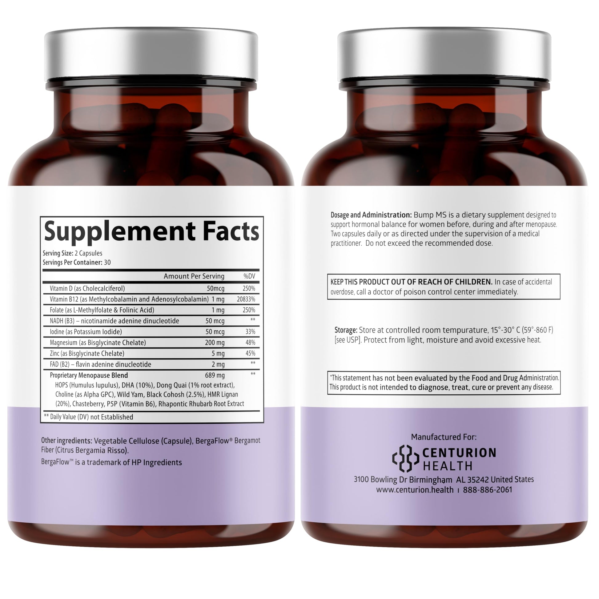 Centurion Health Bump MS supplement facts and ingredients panel