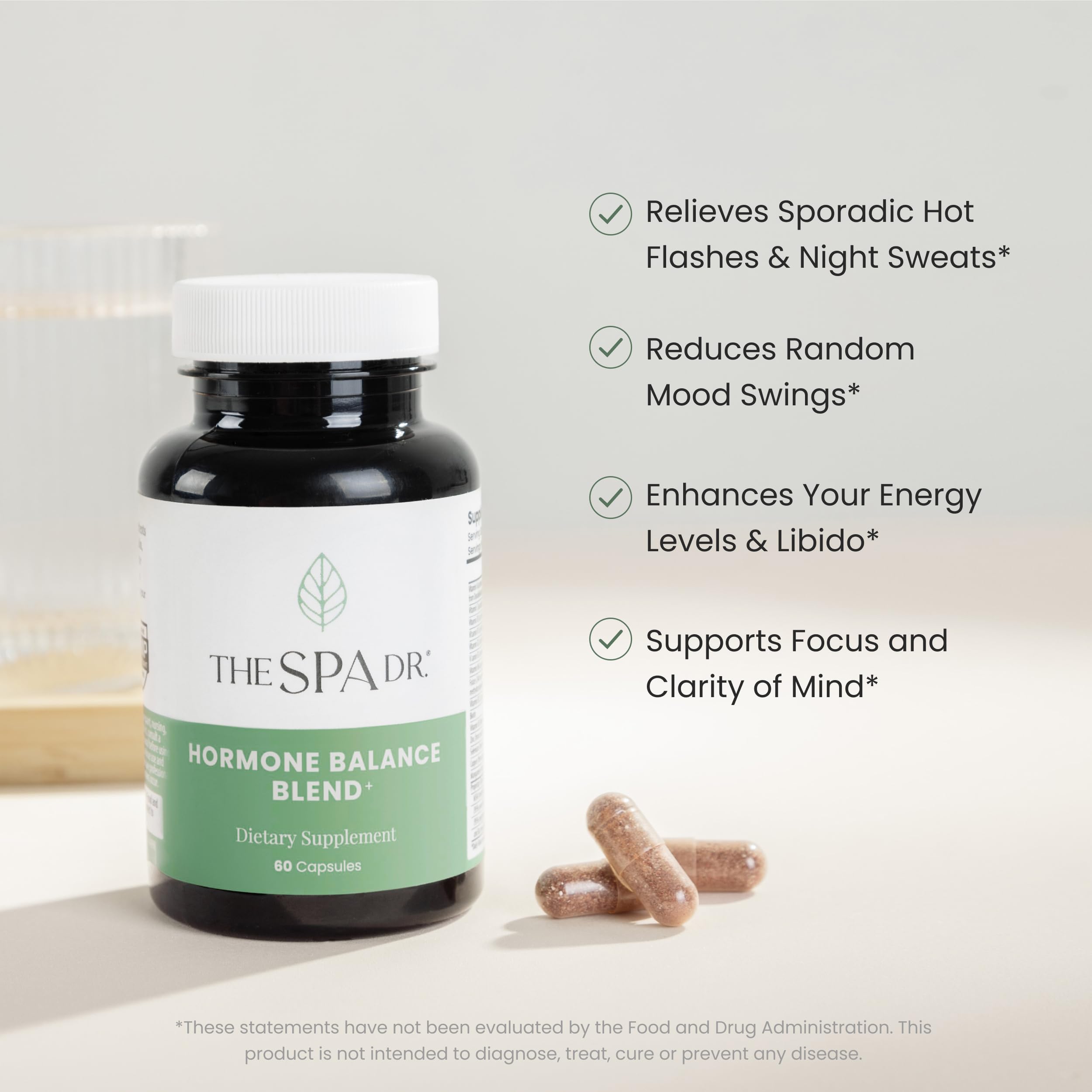The Spa Dr menopause and mood support supplement facts label close up