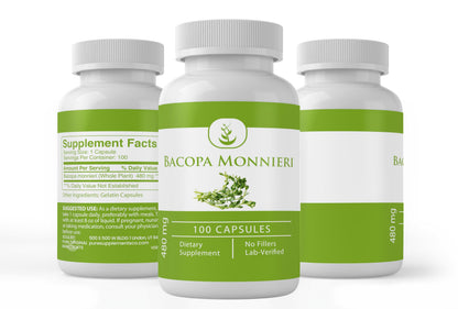 Supplement facts and clean ingredients list on the back of Pure Original Ingredients Bacopa Monnieri packaging