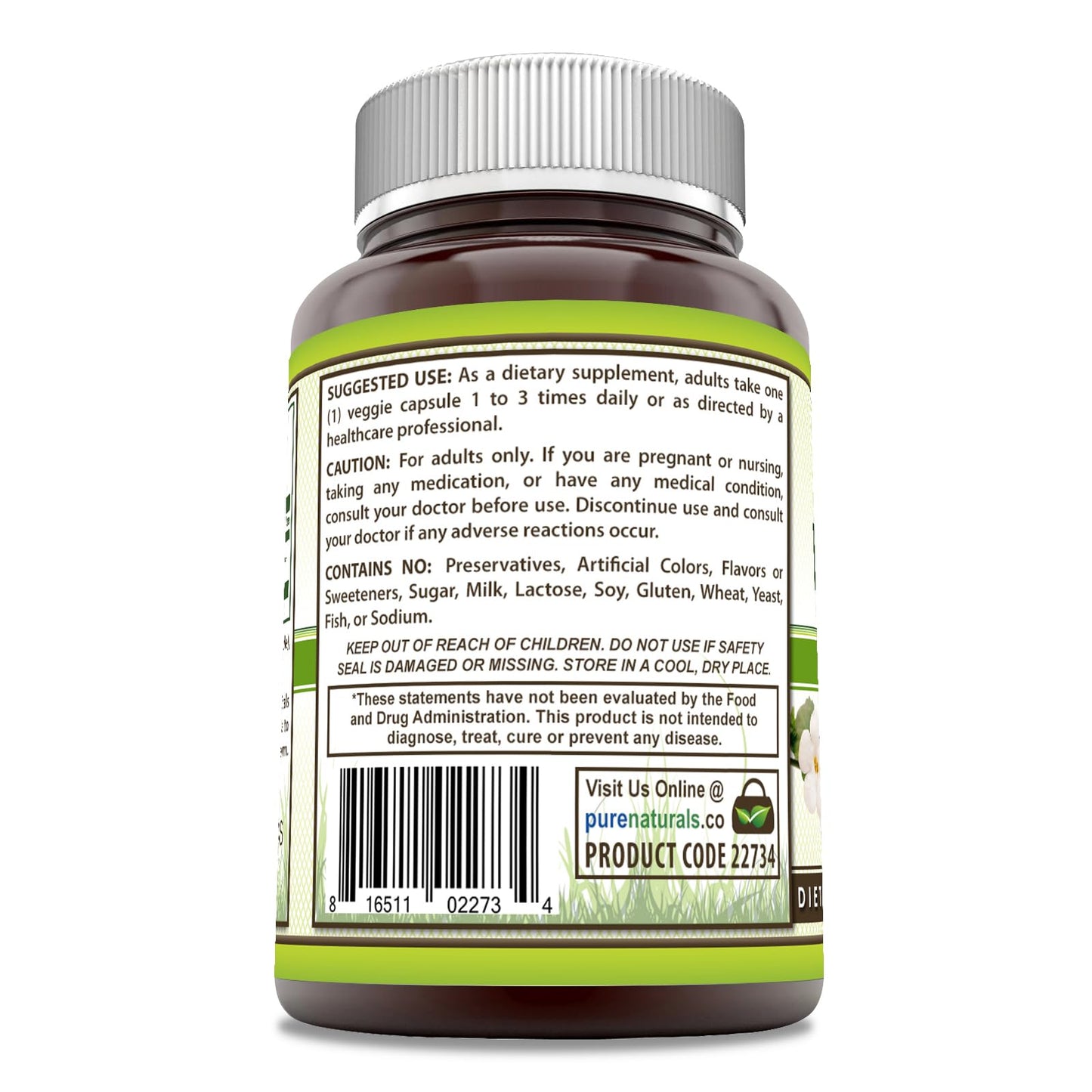 Pure Naturals Bacopa Monnieri 500mg supplement facts label showing vegetarian ingredients.