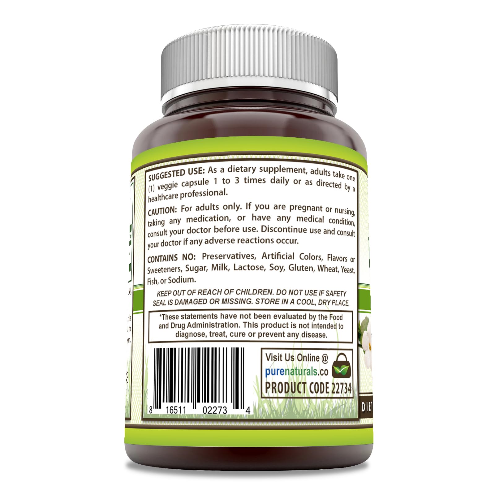 Pure Naturals Bacopa Monnieri 500mg supplement facts label showing vegetarian ingredients.