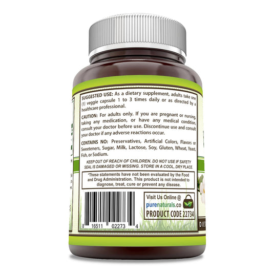 Pure Naturals Bacopa Monnieri 500mg supplement facts label showing vegetarian ingredients.