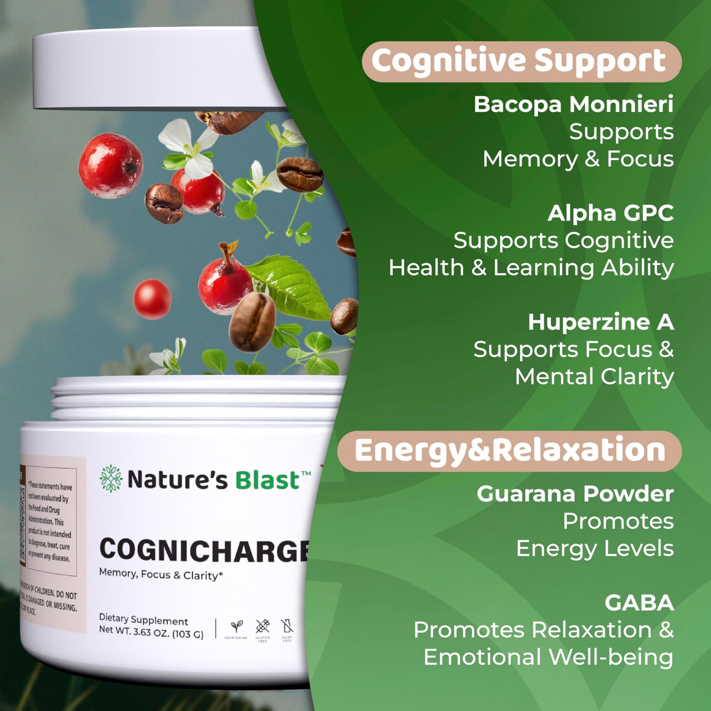 Close up view of the 103 gram seal on the authentic USA imported brain health product.